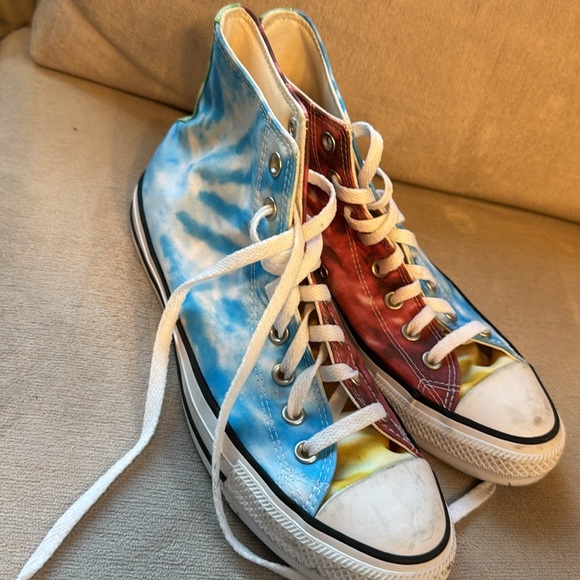 Converse Chuck Taylor All Star HI Tie Dye Baltic Blue University Red Sneakers - Picture 3 of 8